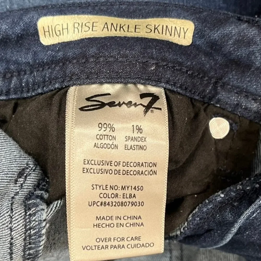 Seven7 Jeans‎ High Rise Ankle Skinny MY1450 Women Sz 8 Cropped Dark Wash